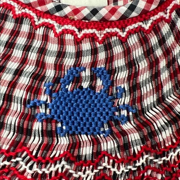 Rosalina Collections Red and blue smocked crab embroidered bishop dress size 3T - Picture 13 of 13